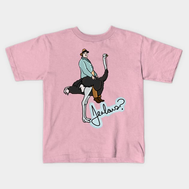 Jealous? Man on Ostrich Kids T-Shirt by Sparkleweather